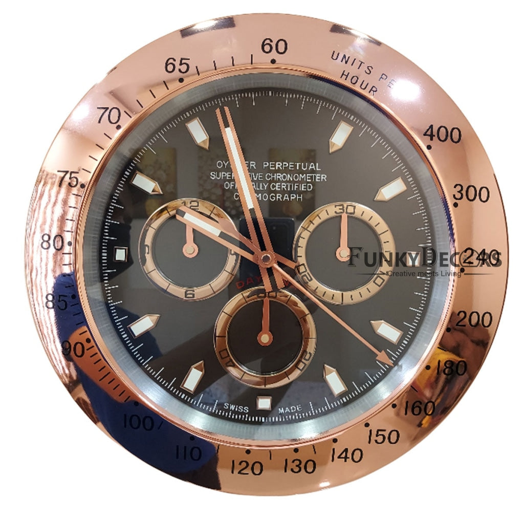 FunkyDecors Luxury Rose Gold Black Stainless Steel Wall Clock For Royal Home And Bungalows Watch
