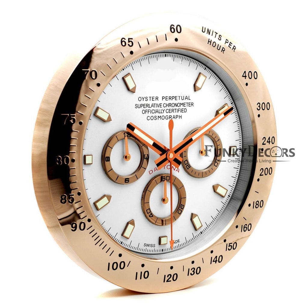 FunkyDecors Luxury Rose Gold Stainless Steel Wall Clock For Royal Home And Bungalows Watch Clocks