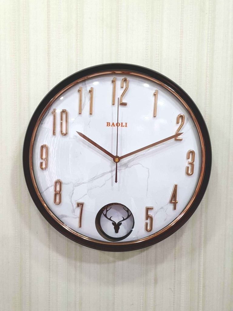FunkyDecors Marble Design Multicolor Reindeer Pendulum Wall Clock Watch Decor For Home Office And