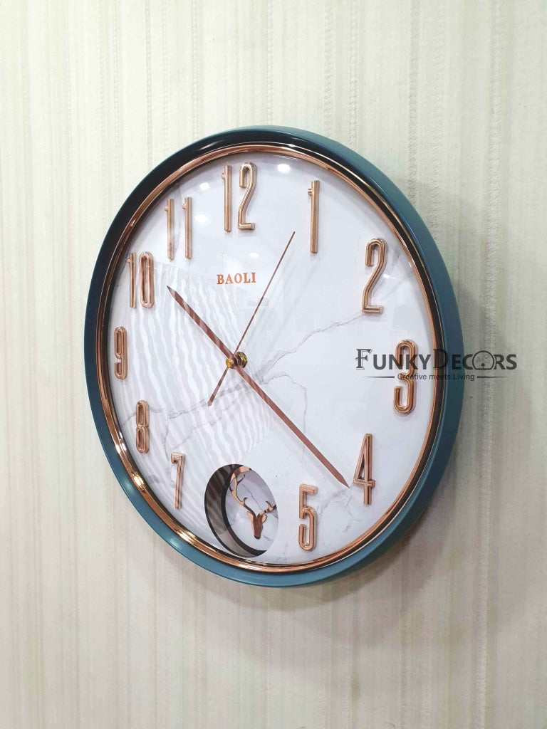 Funkytradition Marble Design Multicolor Reindeer Pendulum Wall Clock Watch Decor For Home Office And