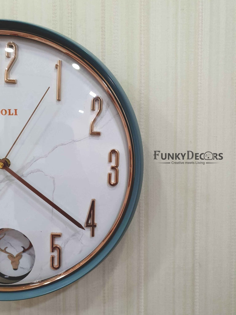 Funkytradition Marble Design Multicolor Reindeer Pendulum Wall Clock Watch Decor For Home Office And