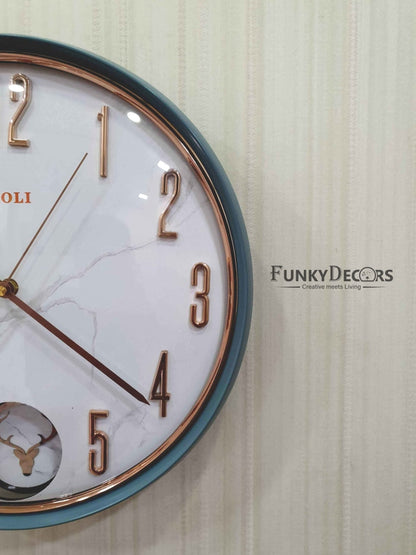 Funkytradition Marble Design Multicolor Reindeer Pendulum Wall Clock Watch Decor For Home Office And