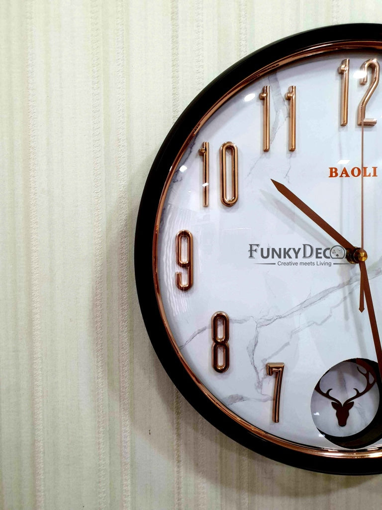 Funkytradition Marble Design Multicolor Reindeer Pendulum Wall Clock Watch Decor For Home Office And
