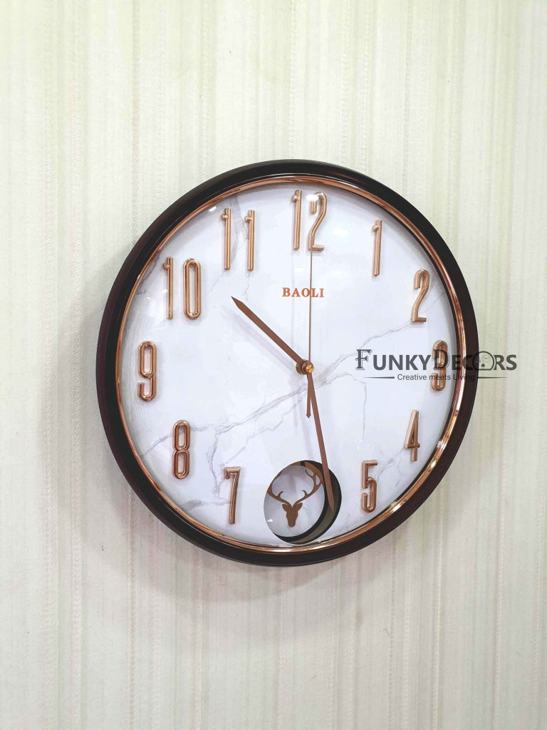 FunkyDecors Marble Design Multicolor Reindeer Pendulum Wall Clock Watch Decor For Home Office And