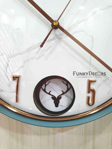 Funkytradition Marble Design Multicolor Reindeer Pendulum Wall Clock Watch Decor For Home Office And