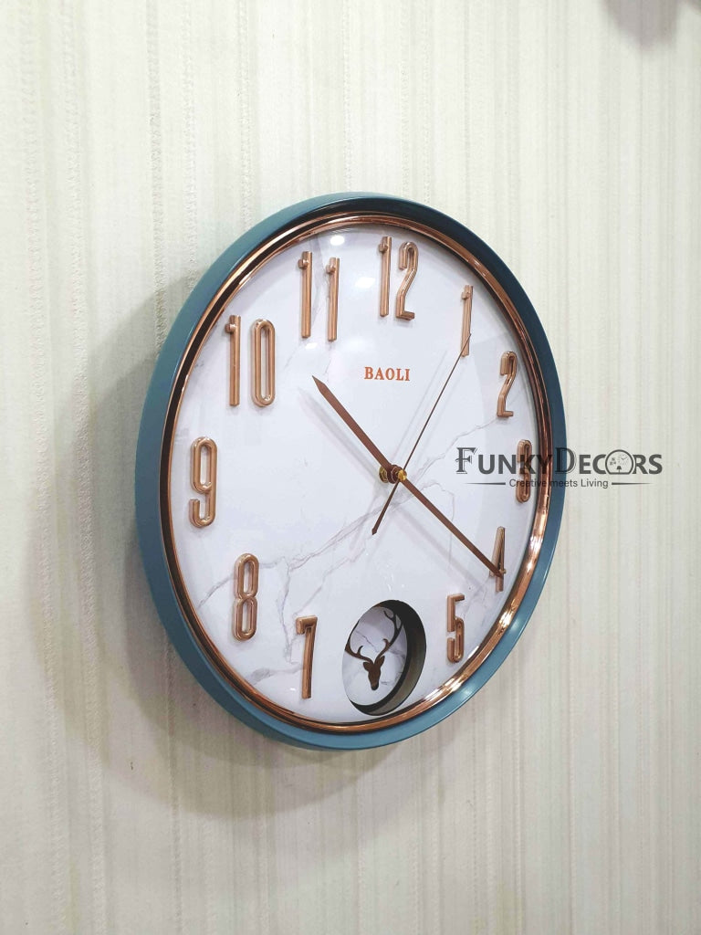 Funkytradition Marble Design Multicolor Reindeer Pendulum Wall Clock Watch Decor For Home Office And