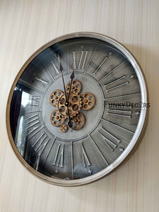 Funkytradition Mettalic Royal Retro Style Metal Wall Clock With Glass Frame And Moving Gear