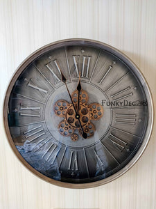 Funkytradition Mettalic Royal Retro Style Metal Wall Clock With Glass Frame And Moving Gear