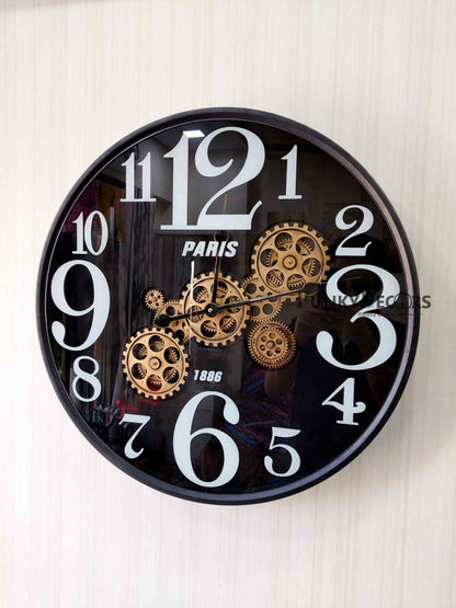 Funkytradition Metallic Royal Retro Style Metal Wall Clock With Glass Frame And Moving Gear