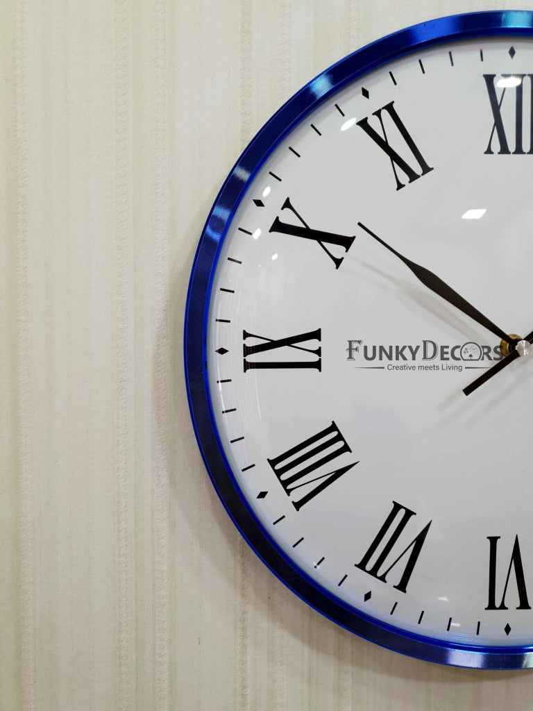 FunkyDecors Minimal Blue White Wall Clock Watch Decor For Home Office And Gifts 36 Cm Tall Clocks