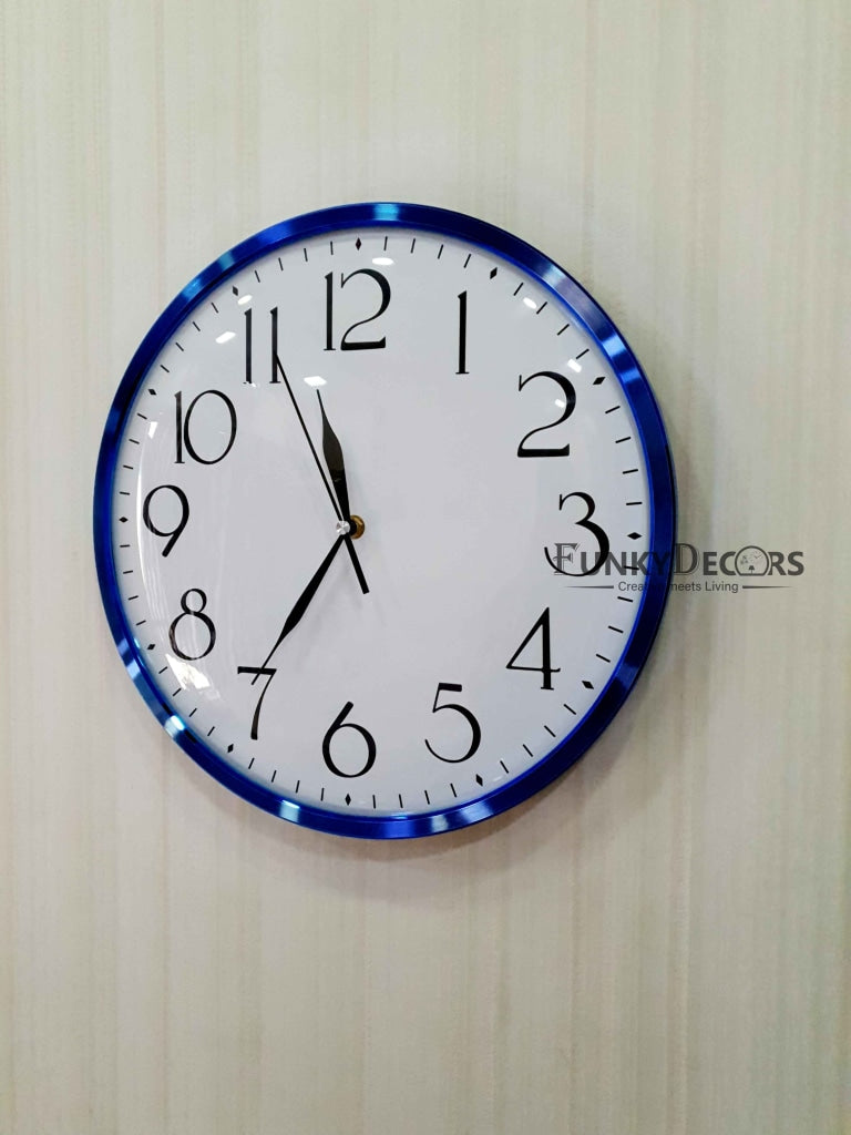 FunkyDecors Minimal Blue White Wall Clock Watch Decor For Home Office And Gifts 36 Cm Tall Clocks