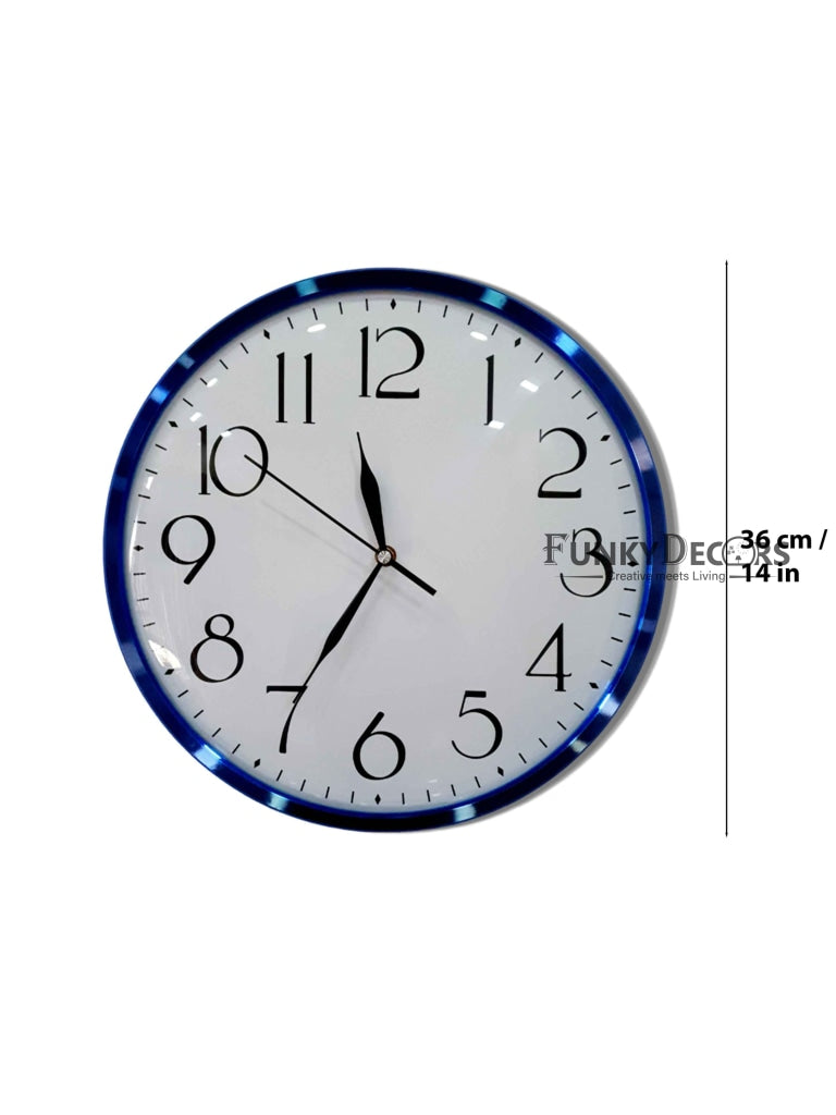 FunkyDecors Minimal Blue White Wall Clock Watch Decor For Home Office And Gifts 36 Cm Tall Clocks