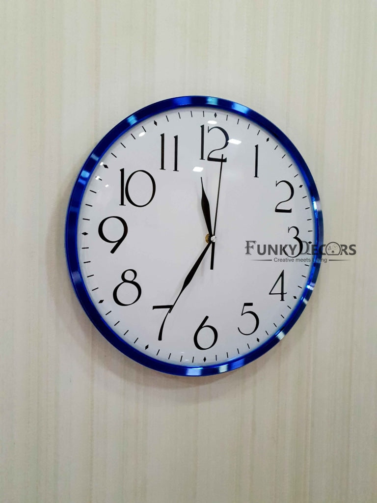 FunkyDecors Minimal Blue White Wall Clock Watch Decor For Home Office And Gifts 36 Cm Tall Clocks
