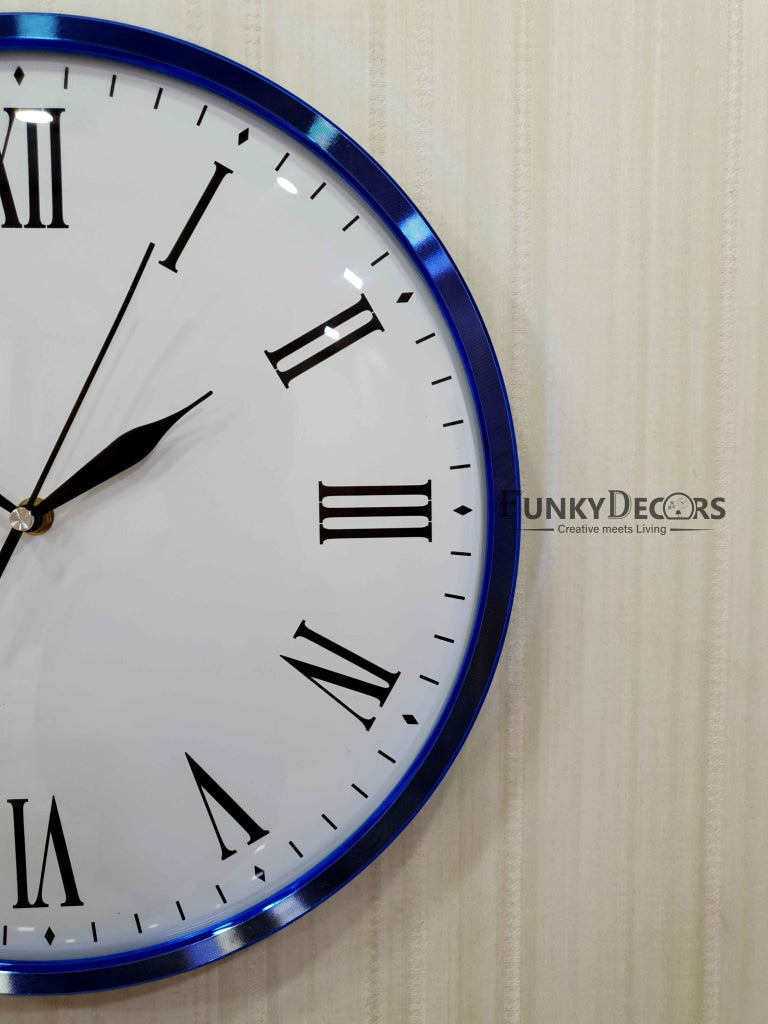 FunkyDecors Minimal Blue White Wall Clock Watch Decor For Home Office And Gifts 36 Cm Tall Clocks