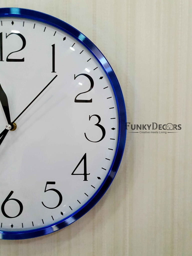 FunkyDecors Minimal Blue White Wall Clock Watch Decor For Home Office And Gifts 36 Cm Tall Clocks