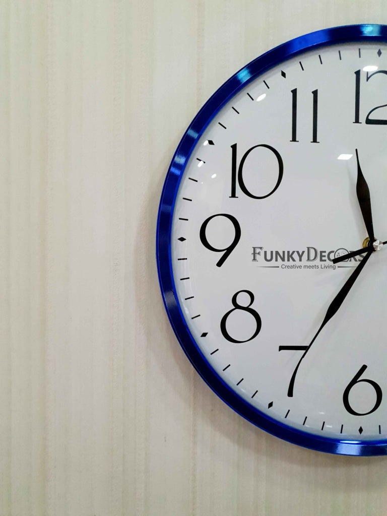 FunkyDecors Minimal Blue White Wall Clock Watch Decor For Home Office And Gifts 36 Cm Tall Clocks
