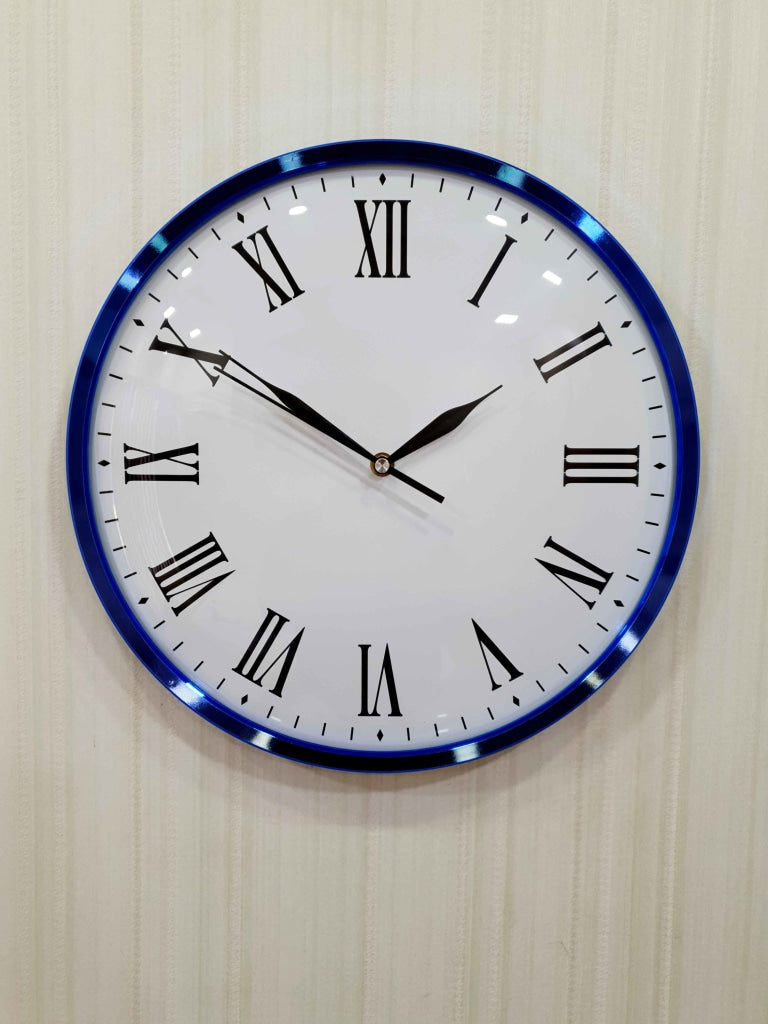 FunkyDecors Minimal Blue White Wall Clock Watch Decor For Home Office And Gifts 36 Cm Tall Roman
