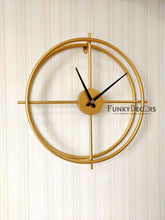 Load image into Gallery viewer, Funkytradition Minimal Golden Metal Wall Clock Watch Decor For Home Office And Gifts Clocks
