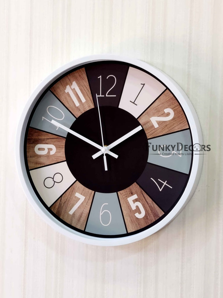 FunkyDecors Minimal Multicolor Round Wall Clock Watch Decor For Home Office And Gifts 32 Cm Tall