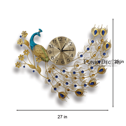 Funkytradition Modern Minimalist Creative Clock Big Peacock Colorful Metal Wall Watch Decor For Home