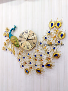 Funkytradition Modern Minimalist Creative Clock Big Peacock Colorful Metal Wall Watch Decor For Home