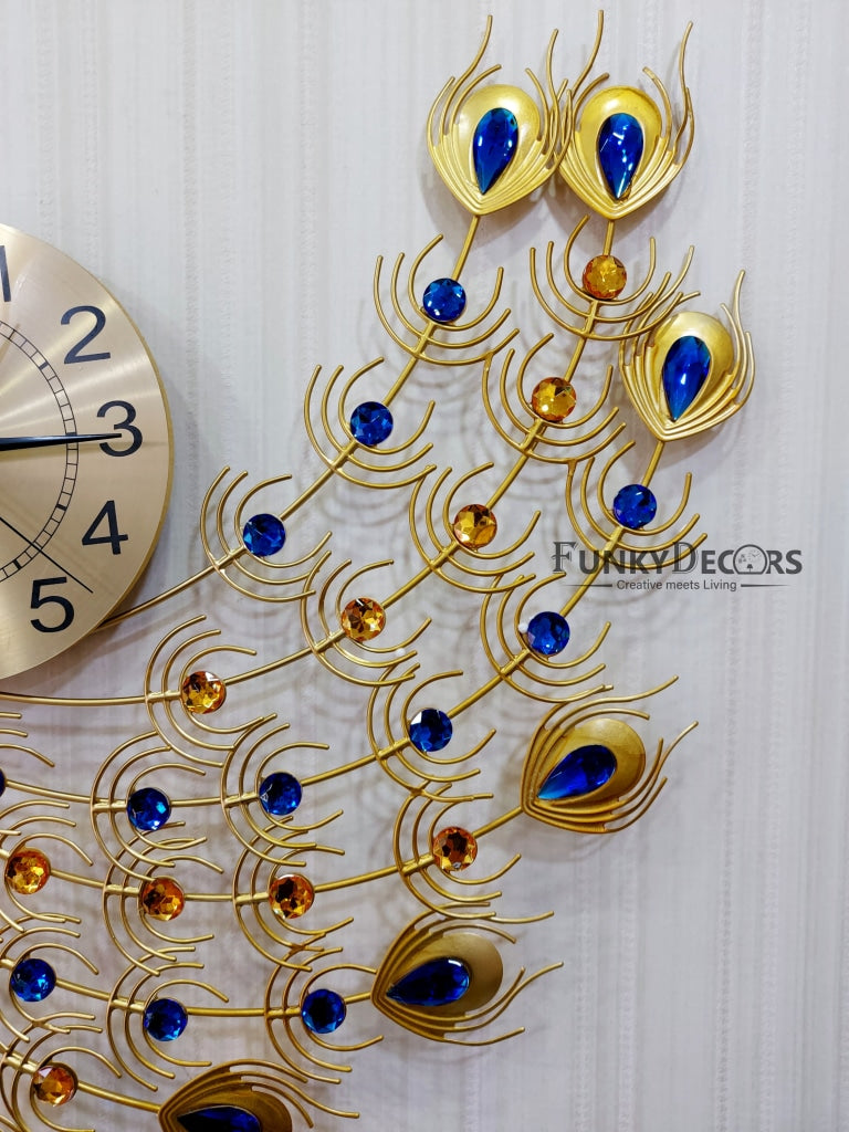 Funkytradition Modern Minimalist Creative Clock Big Peacock Colorful Metal Wall Watch Decor For Home