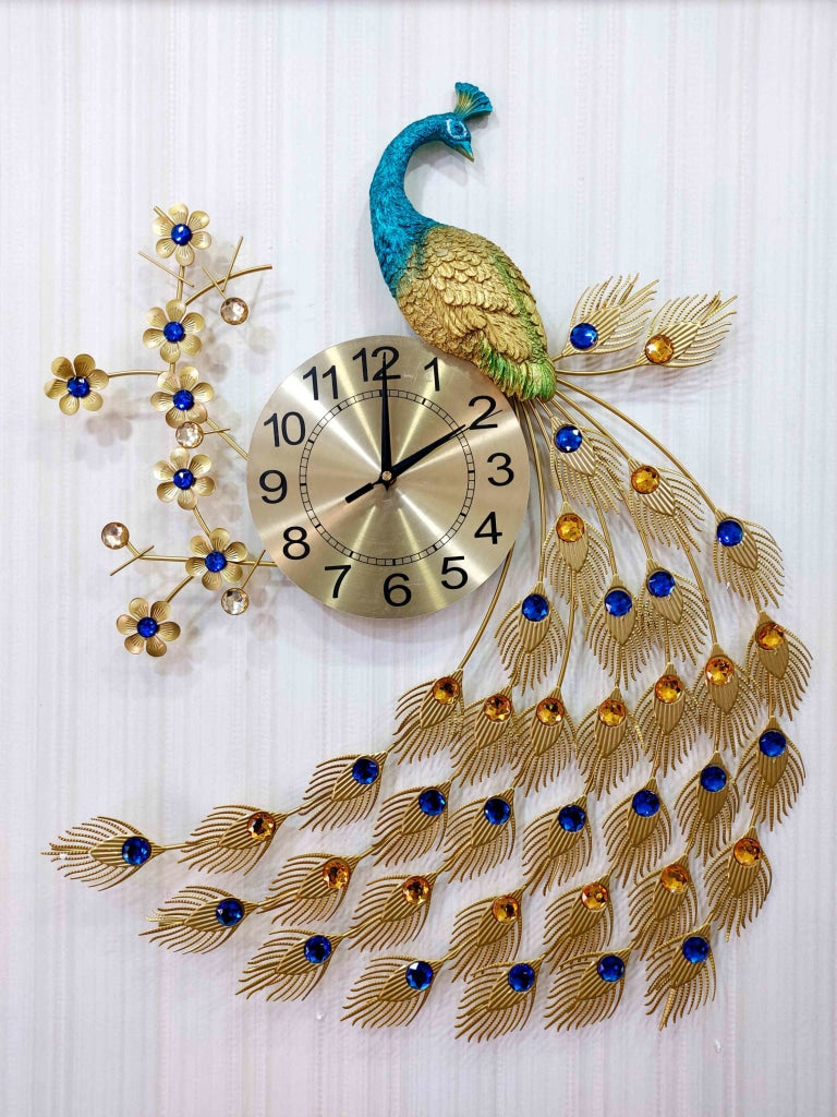 FunkyDecors Modern Minimalist Creative Clock Big Peacock Colorful Metal Wall Watch Decor For Home