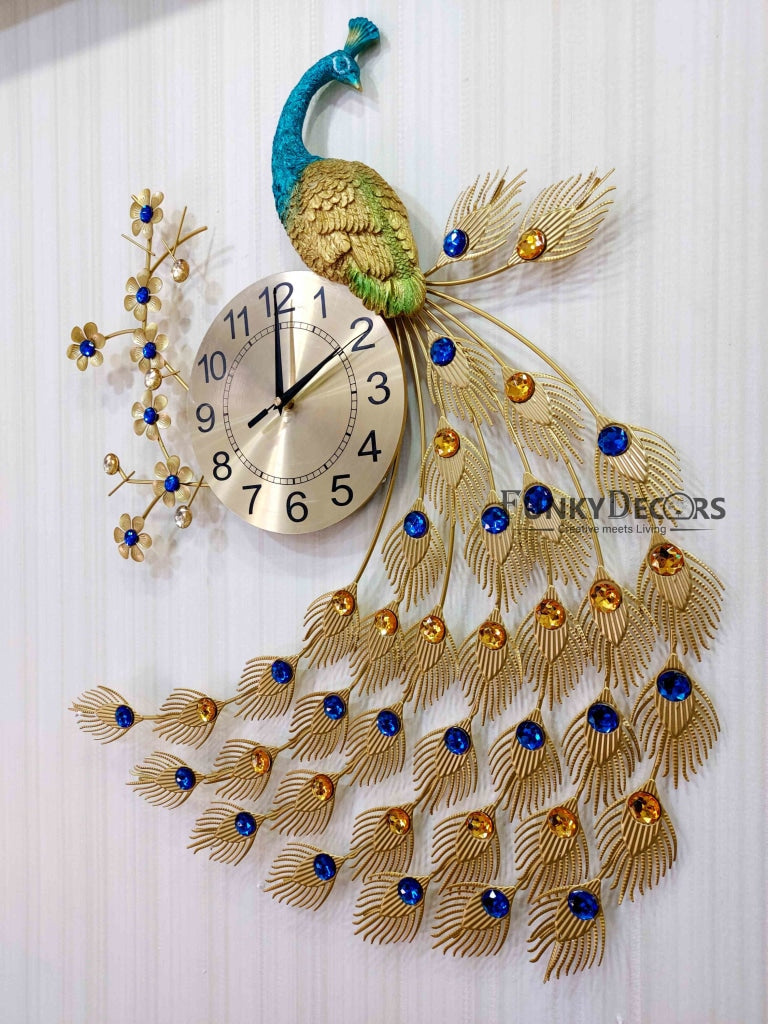 FunkyDecors Modern Minimalist Creative Clock Big Peacock Colorful Metal Wall Watch Decor For Home
