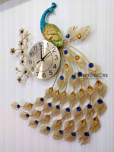 Funkytradition Modern Minimalist Creative Clock Big Peacock Colorful Metal Wall Watch Decor For Home