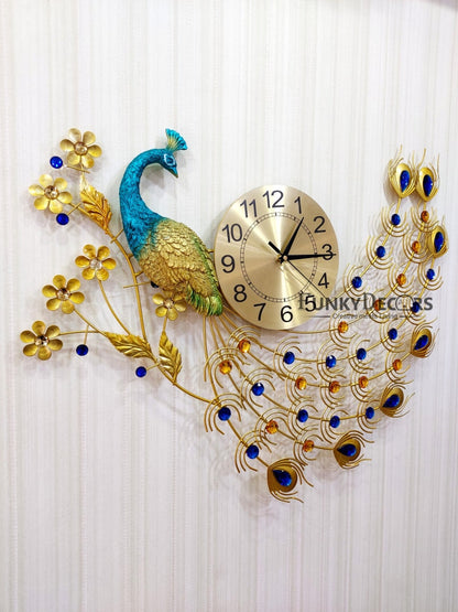 Funkytradition Modern Minimalist Creative Clock Big Peacock Colorful Metal Wall Watch Decor For Home