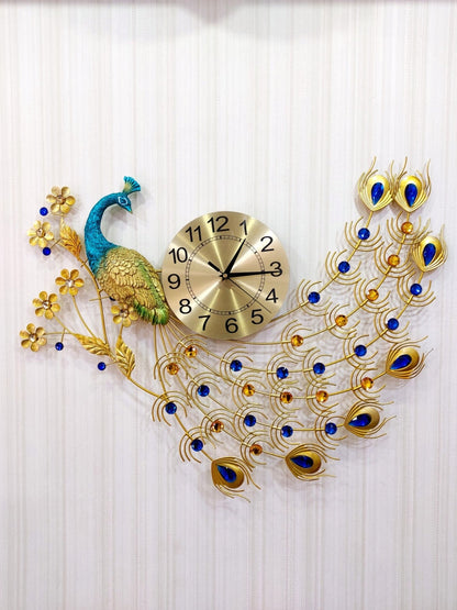 Funkytradition Modern Minimalist Creative Clock Big Peacock Colorful Metal Wall Watch Decor For Home