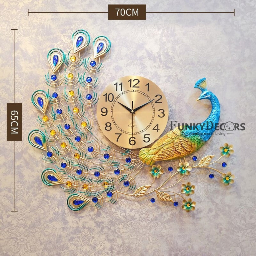 FunkyDecors Modern Minimalist Creative Clock Big Peacock Colorful Metal Wall Watch Decor For Home