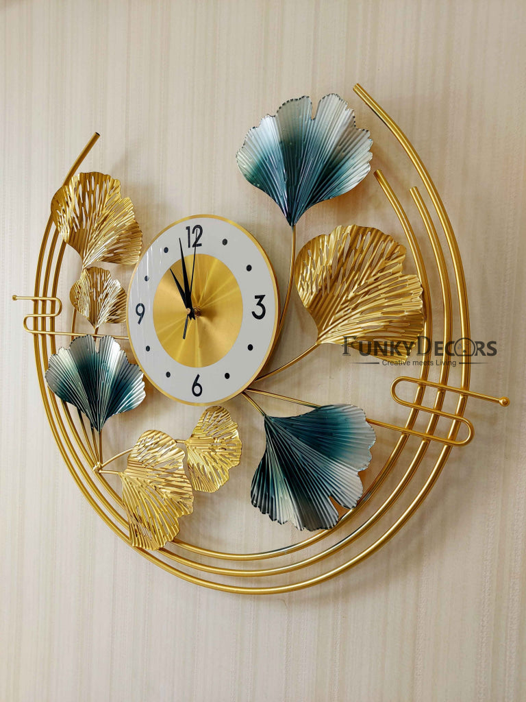 Funkytradition Modern Minimalist Creative Colorful Leaf Shape Metal Wall Clock Watch Decor For Home