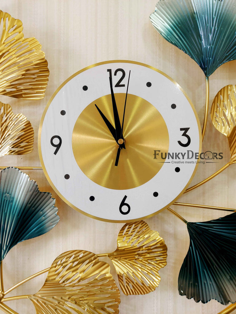 Funkytradition Modern Minimalist Creative Colorful Leaf Shape Metal Wall Clock Watch Decor For Home