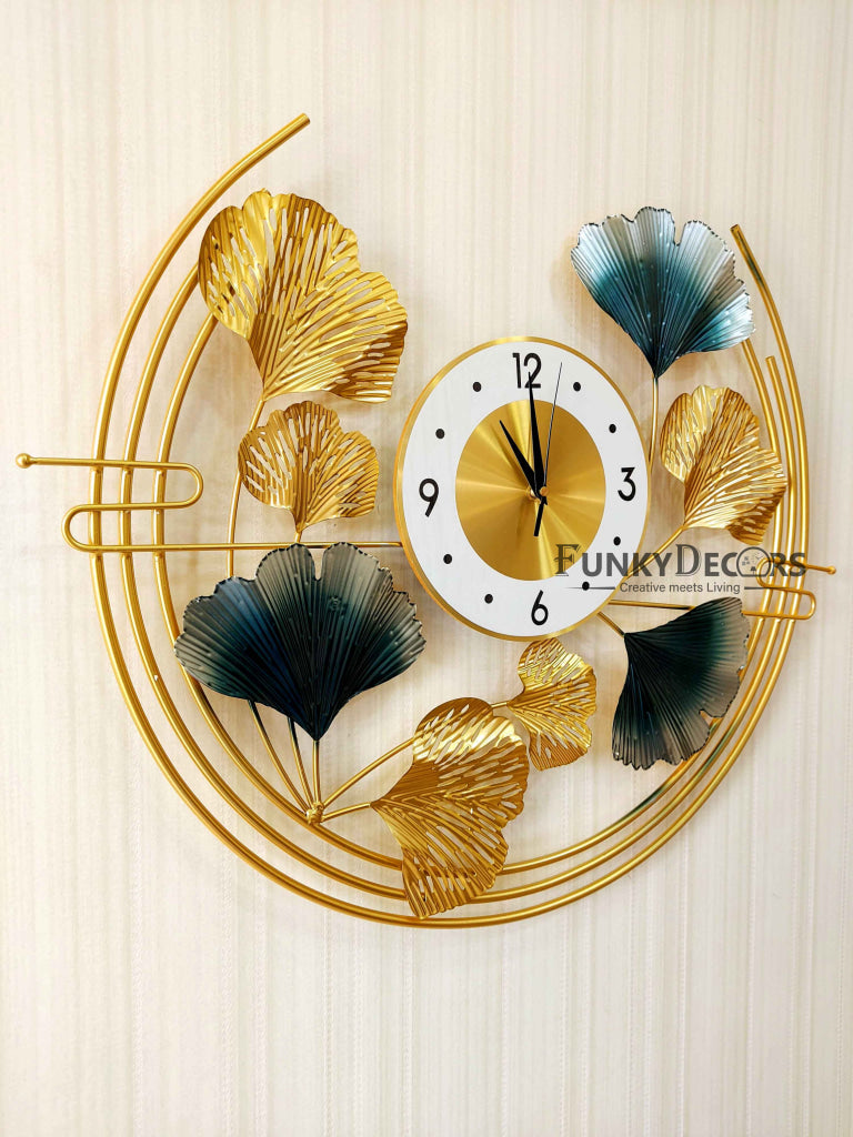 Funkytradition Modern Minimalist Creative Colorful Leaf Shape Metal Wall Clock Watch Decor For Home