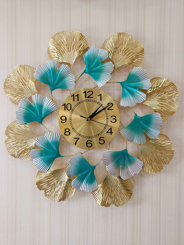 FunkyDecors Modern Minimalist Creative Colorful Leaf Shape Metal Wall Clock Watch Decor For Home