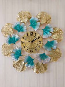Funkytradition Modern Minimalist Creative Colorful Leaf Shape Metal Wall Clock Watch Decor For Home