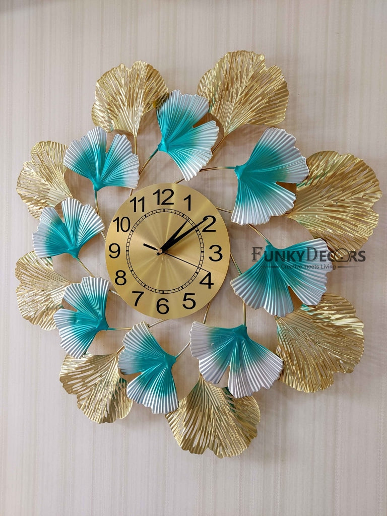 Funkytradition Modern Minimalist Creative Colorful Leaf Shape Metal Wall Clock Watch Decor For Home