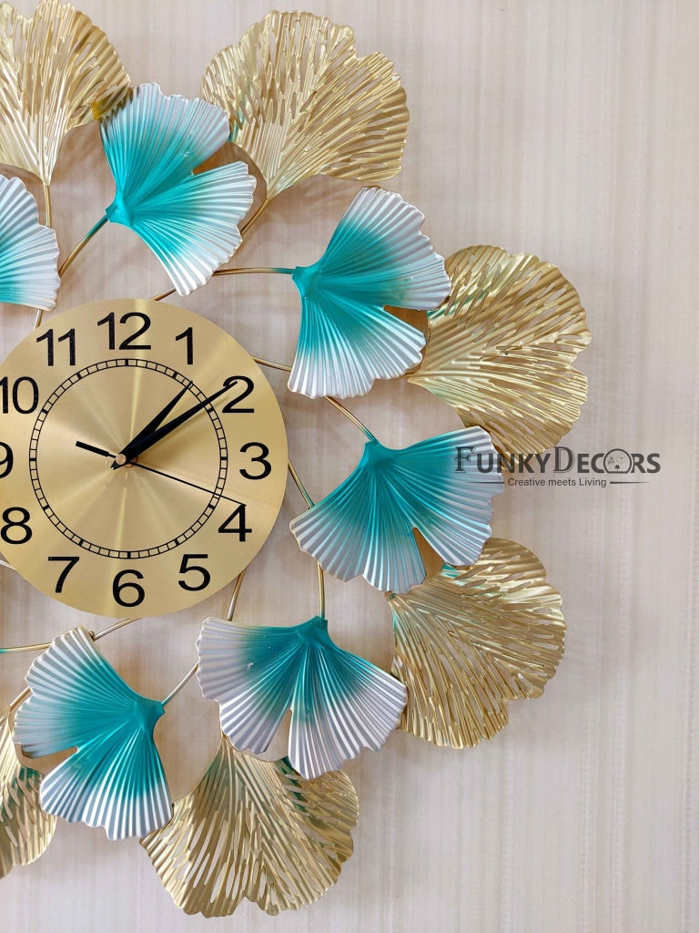 Funkytradition Modern Minimalist Creative Colorful Leaf Shape Metal Wall Clock Watch Decor For Home