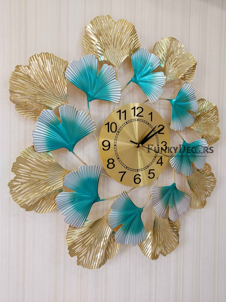 Funkytradition Modern Minimalist Creative Colorful Leaf Shape Metal Wall Clock Watch Decor For Home