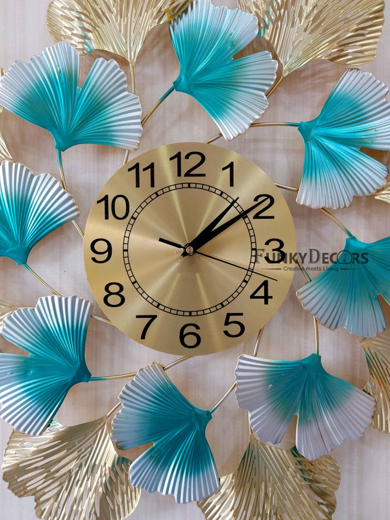 Funkytradition Modern Minimalist Creative Colorful Leaf Shape Metal Wall Clock Watch Decor For Home