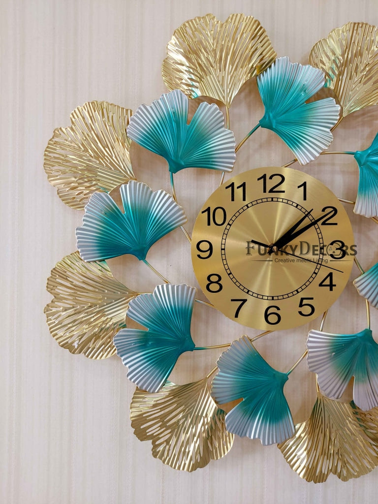 FunkyDecors Modern Minimalist Creative Colorful Leaf Shape Metal Wall Clock Watch Decor For Home