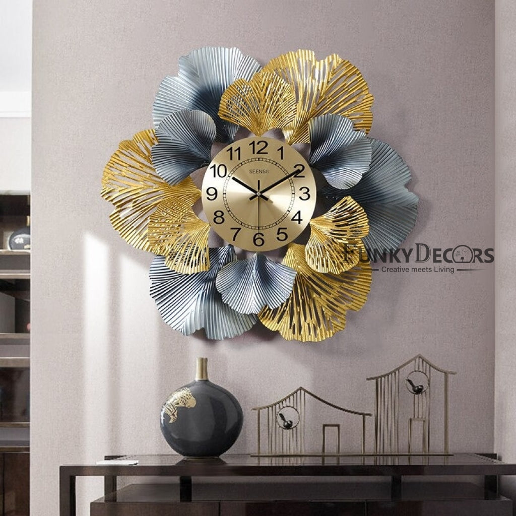 FunkyDecors Modern Minimalist Creative Simple Leaf Shape Metal Wall Clock Watch Decor For Home