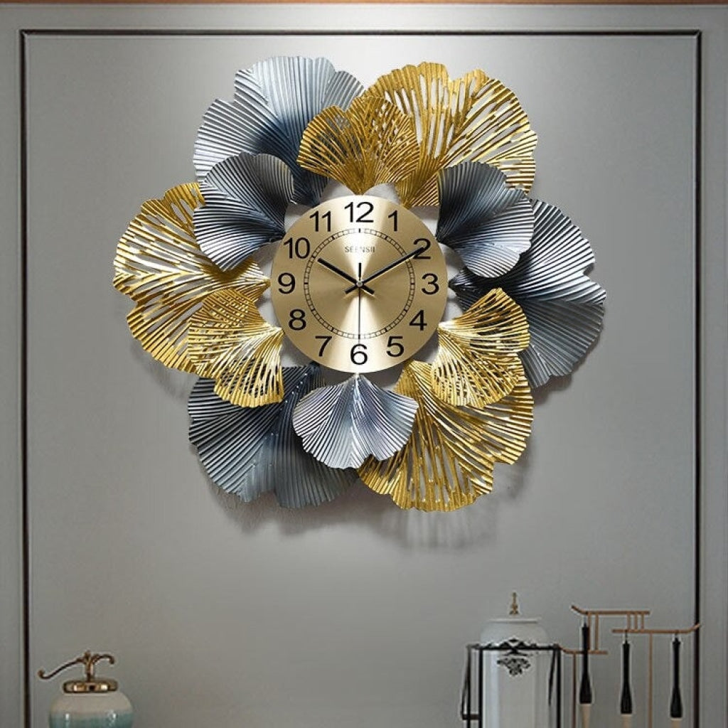 Funkytradition Modern Minimalist Creative Simple Leaf Shape Metal Wall Clock Watch Decor For Home