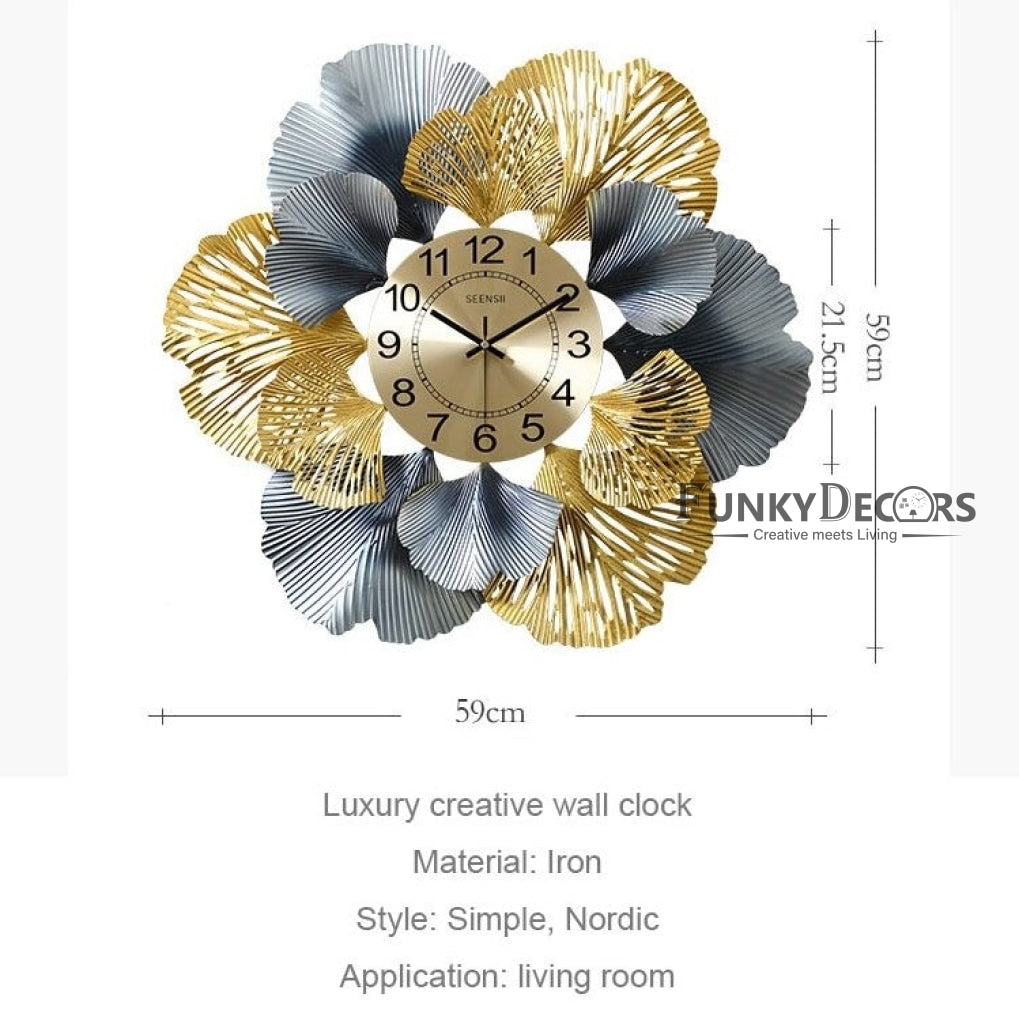 FunkyDecors Modern Minimalist Creative Simple Leaf Shape Metal Wall Clock Watch Decor For Home