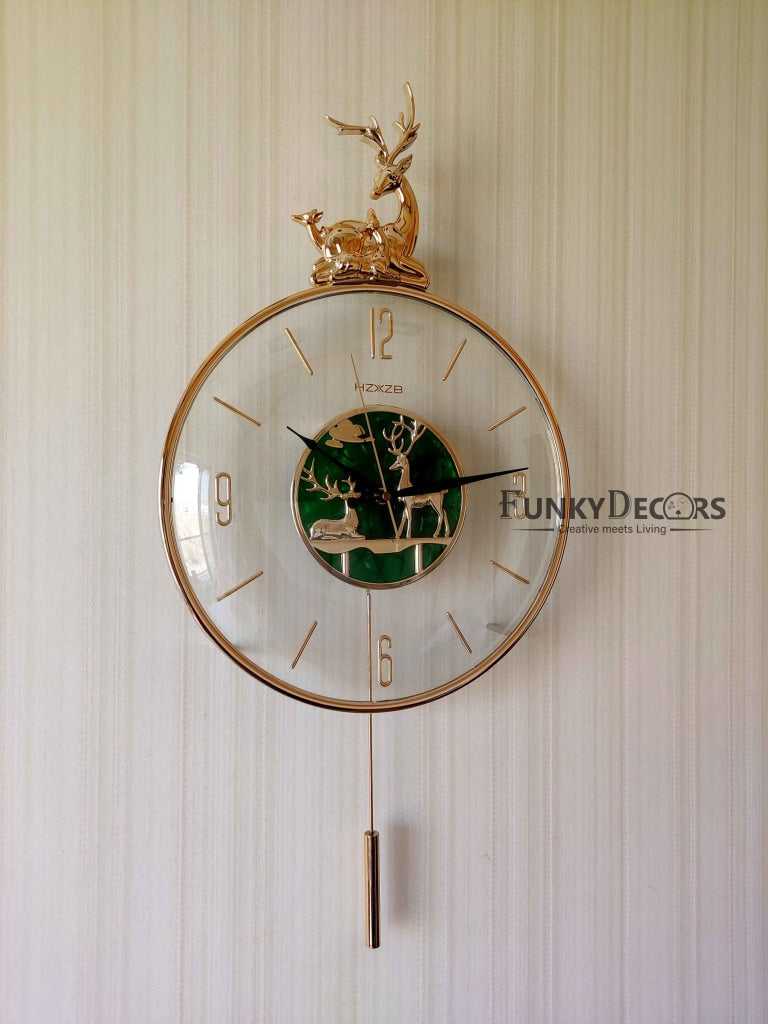 FunkyDecors Multicolor Minimal Transparent Reindeer Pendulum Wall Clock Watch Decor For Home