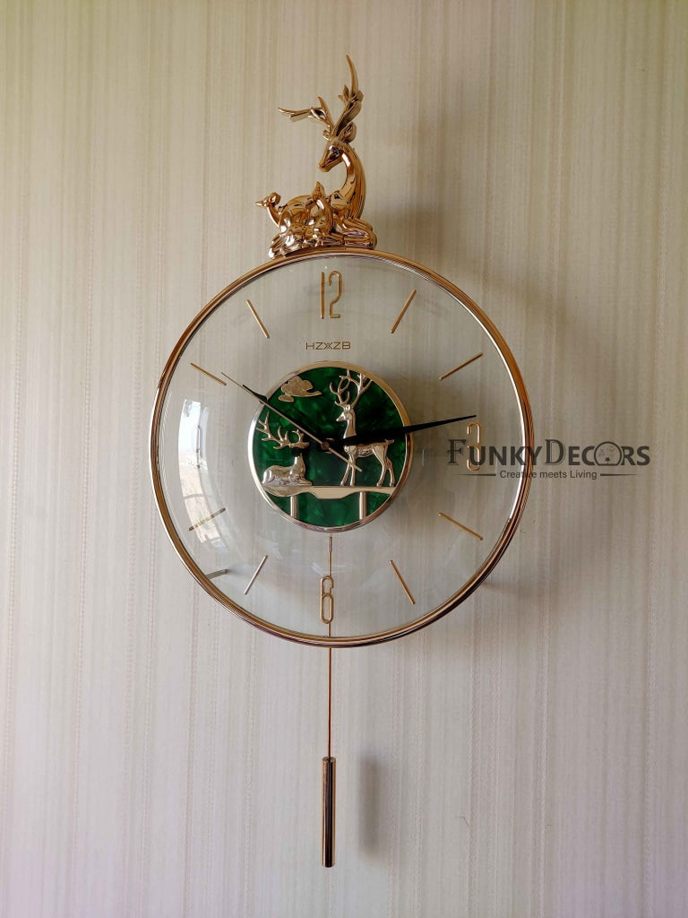 FunkyDecors Multicolor Minimal Transparent Reindeer Pendulum Wall Clock Watch Decor For Home