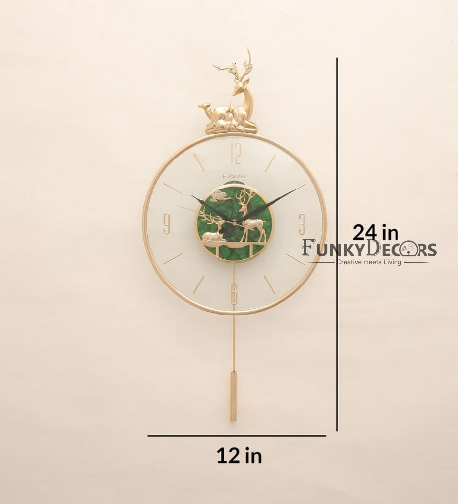 FunkyDecors Multicolor Minimal Transparent Reindeer Pendulum Wall Clock Watch Decor For Home