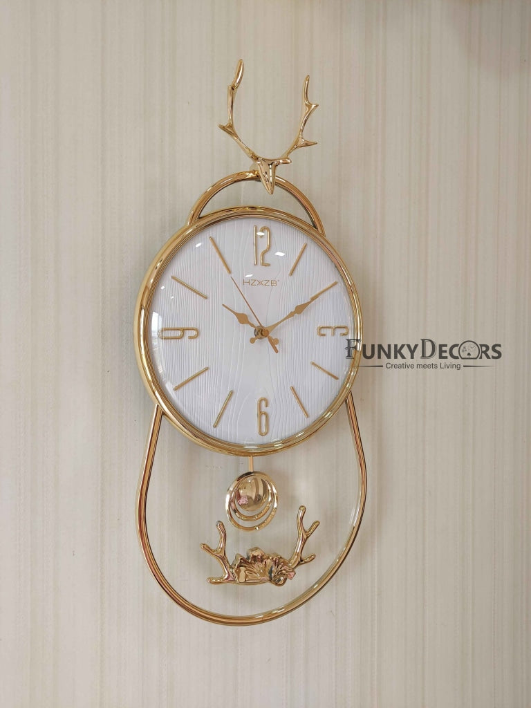 FunkyDecors Multicolor Minimal Transparent Reindeer Pendulum Wall Clock Watch Decor For Home