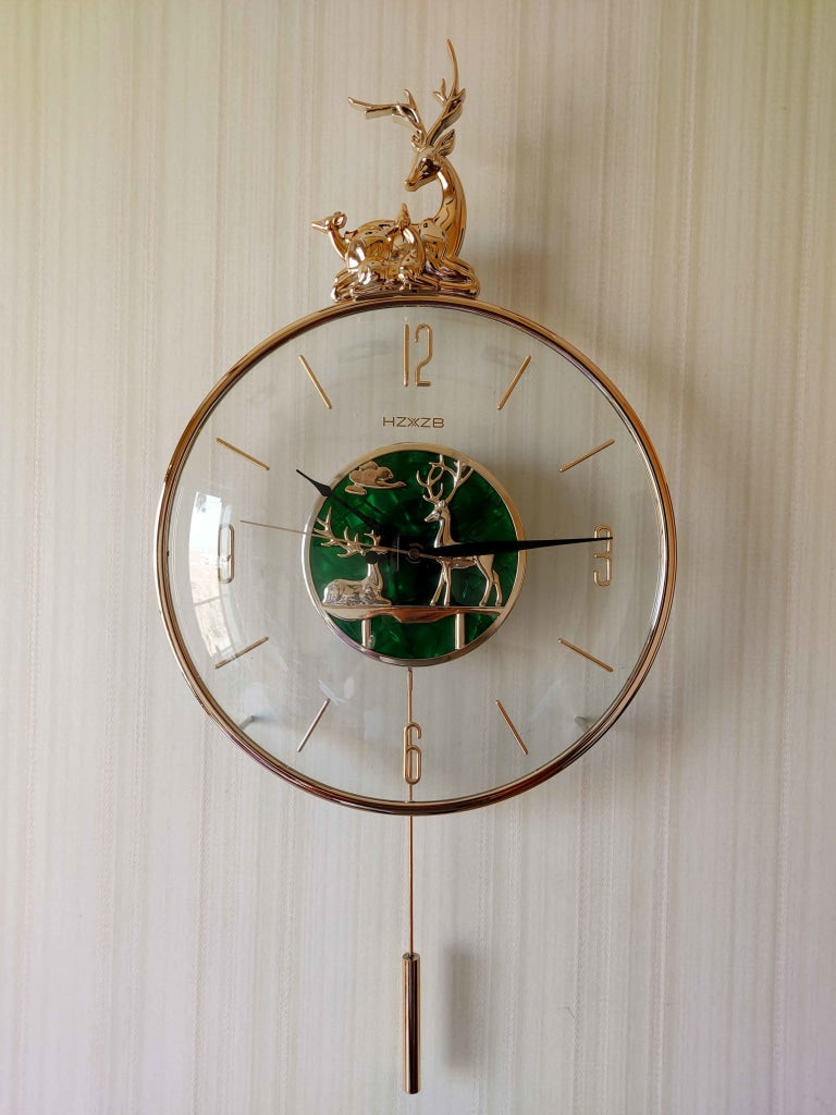 FunkyDecors Multicolor Minimal Transparent Reindeer Pendulum Wall Clock Watch Decor For Home